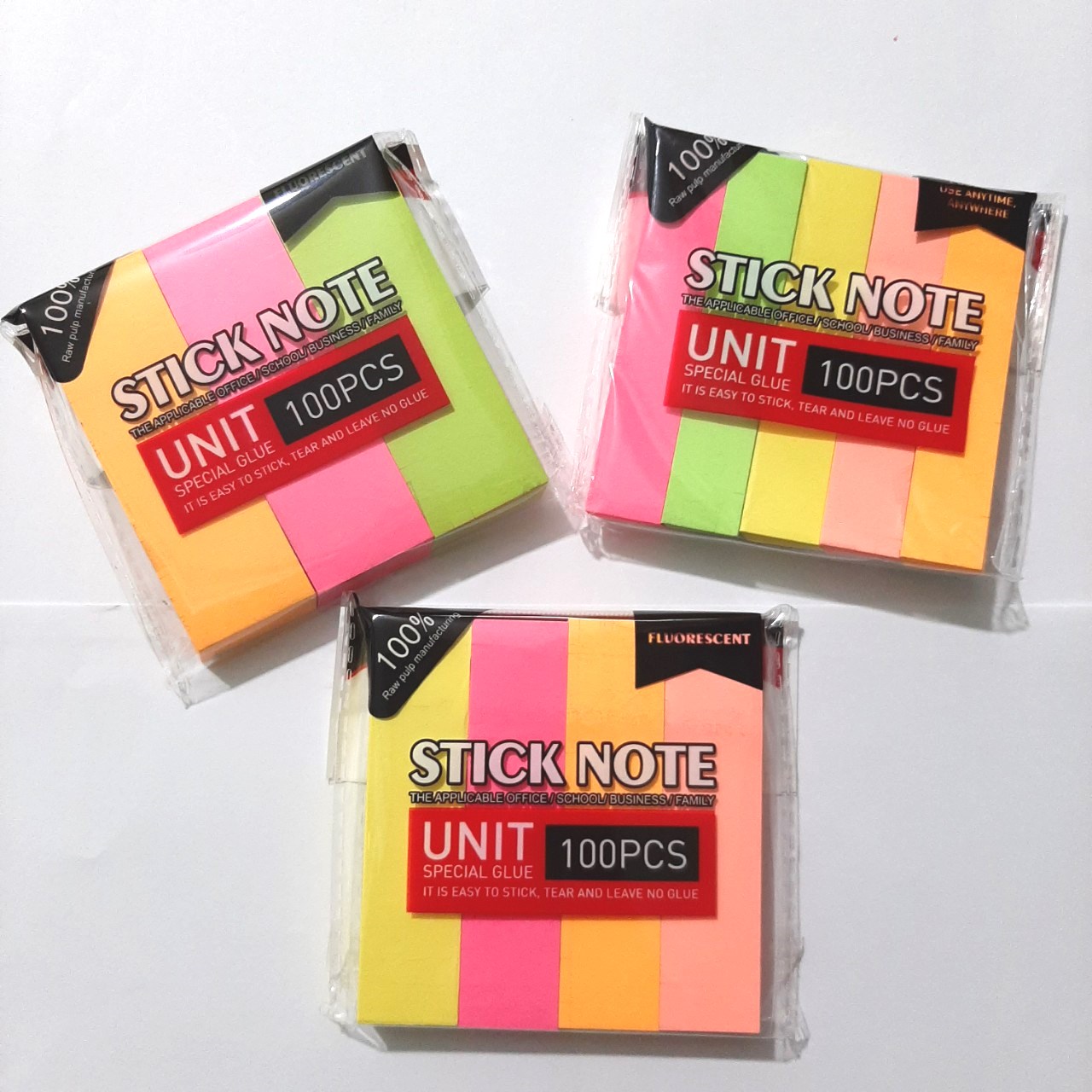 01 Xấp Giấy note/ ghi chú 3x3 Cenvava - Chia dọc màu dạ quang/ neon