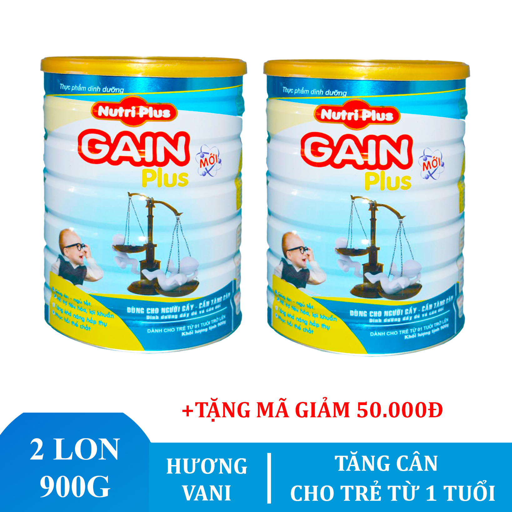Bộ 2 lon sữa bột công thức dinh dưỡng GAIN PLUS tăng cân cho người gầy NUTRI PLUS - 900G -Không dành cho trẻ dưới 2 tuổi