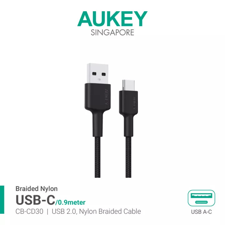 Cáp aukey usb-a to usb-c 0.9m cb-cd30 - dây cáp bọc dù cao cấp - hàng chính hãng - bảo hành 18 tháng