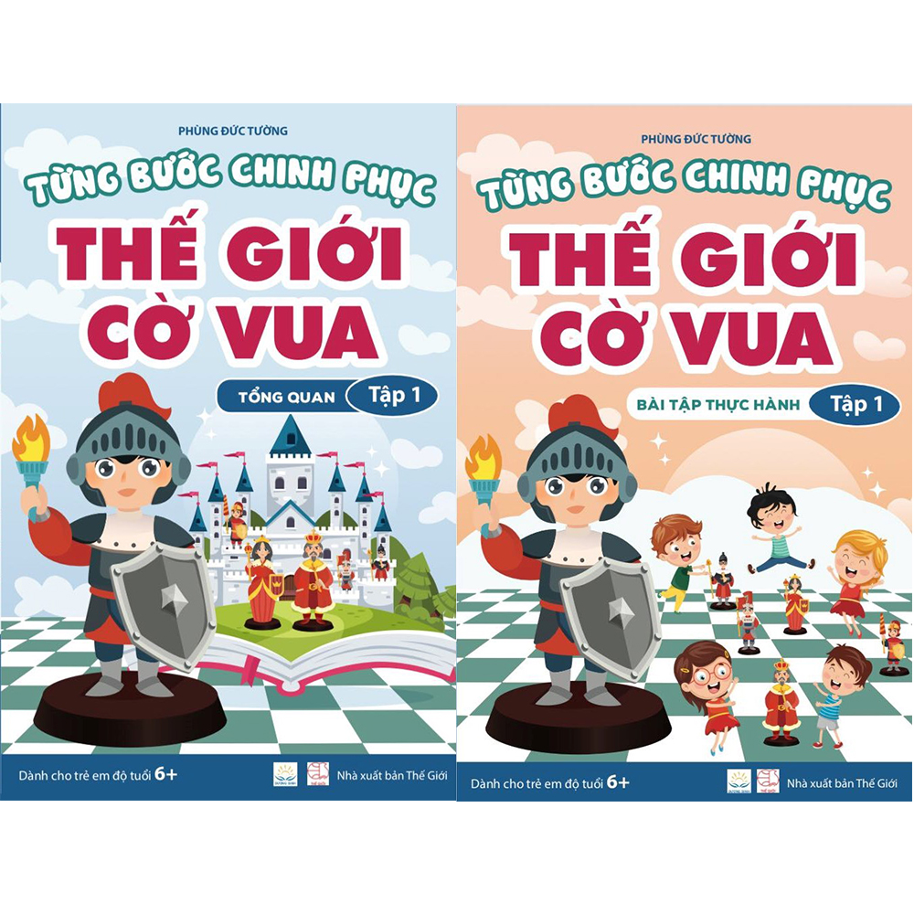 Sách cờ vua, Combo 2 cuốn Từng bước chinh phục thế giới cờ vua, Tập 1, Tổng quan và Bài tập thực hành - sách bản quyền của Hiệu sách Cờ vua Dương Sinh