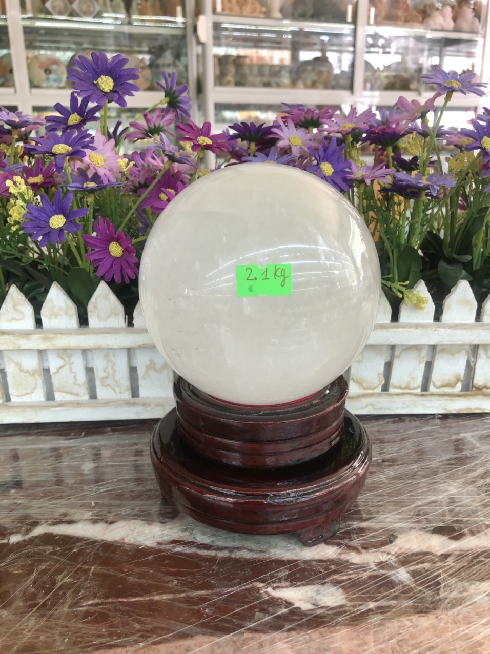 Quả cầu phong thủy đá thạch anh trắng - Đường kính 11,2cm; 11,5cm và 12,3cm