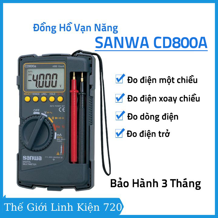 Đồng hồ đo điện tử vạn năng SANWA CD800A, đo đa năng, điện dung, dòng điện, tụ điện, tần số tự động điều chỉnh thang đo