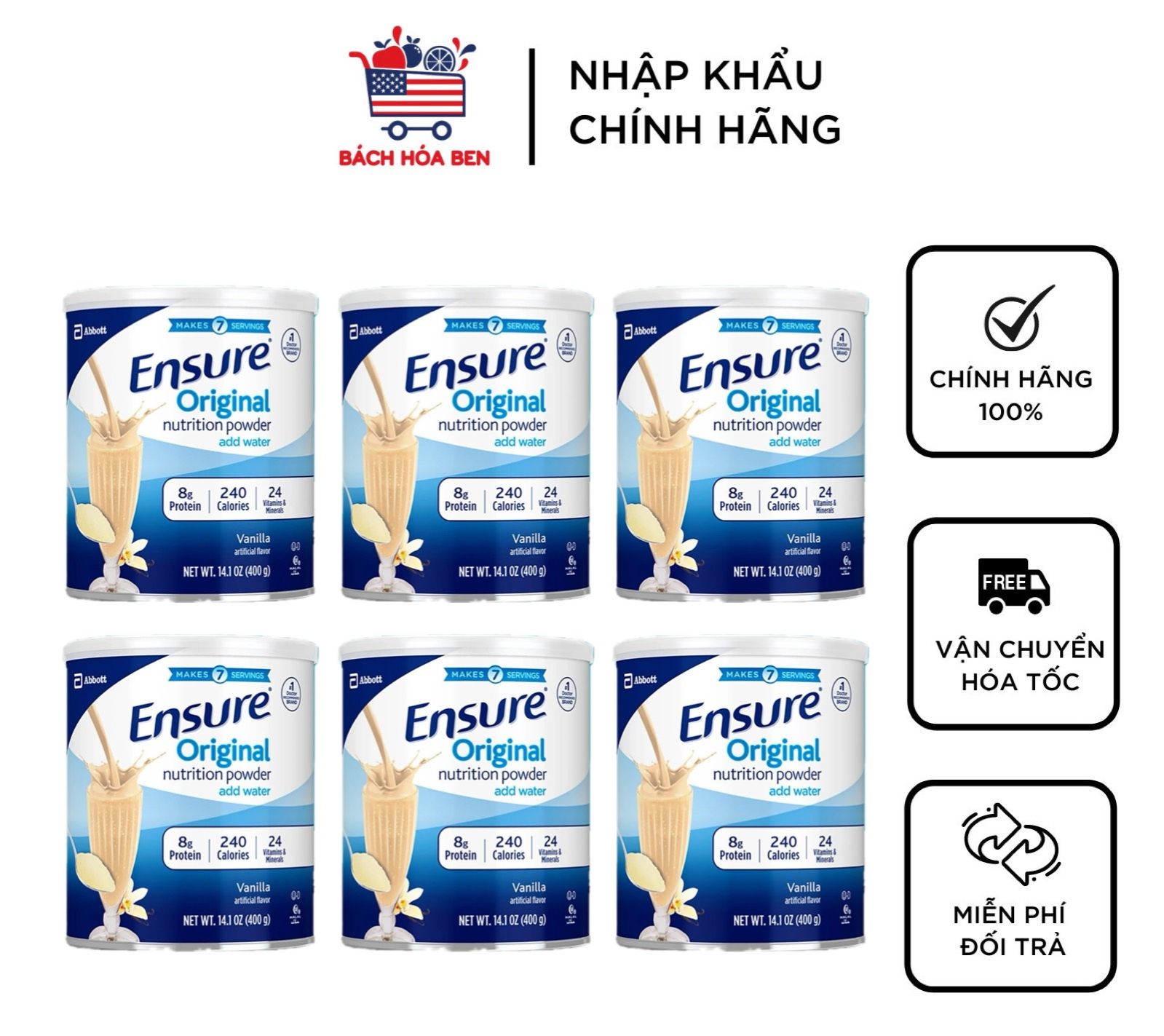 Lốc 6 lon sữa ensure original vanilla mỹ 400g - mẫu mới date 12/2025