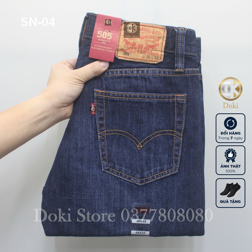 Quần jean nam ống suông xanh than SN-04 Quần suông ống rộng, vải cao cấp không co giãn, quần jean ống rộng 19-20 - DK