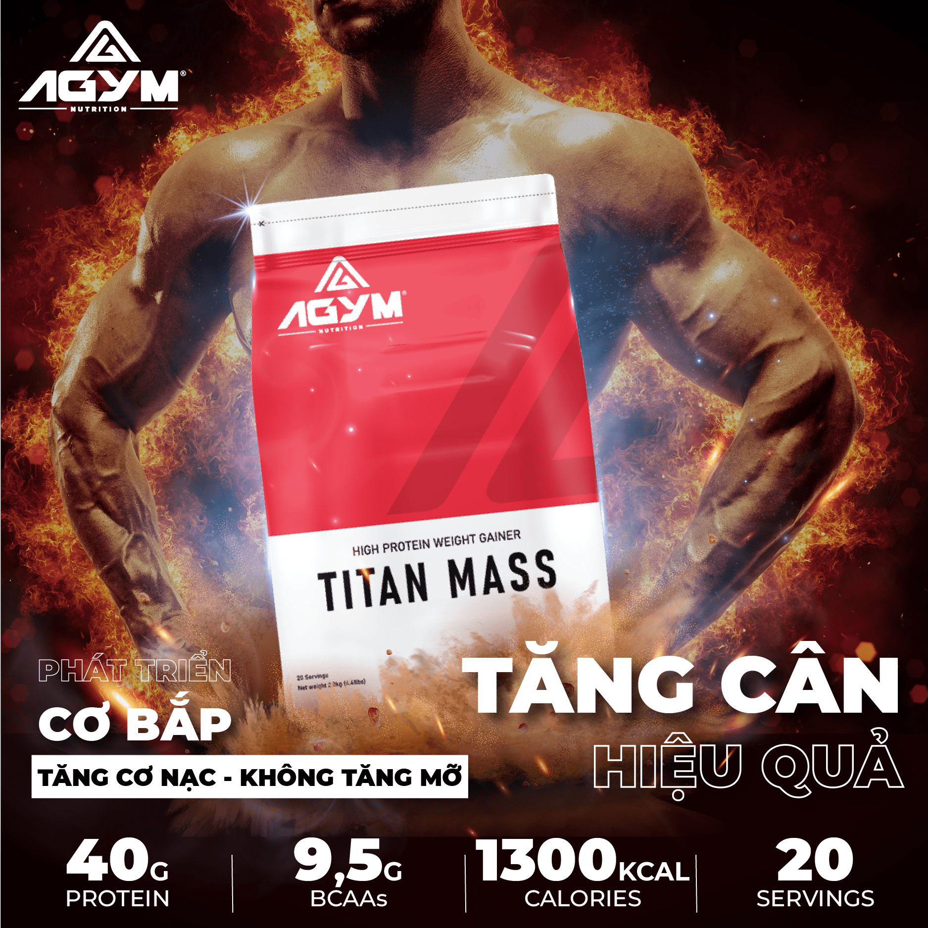 Titan Mass Weight Mass Gainer túi 2kg - Sữa Tăng Cân và Cơ Nạc cao cấp
