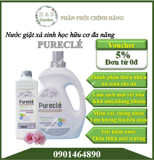 Nước giặt xả sinh học thảo mộc hữu cơ organic đa năng Purecle loại bỏ mọi vết bẩn,bền màu,mềm vải,chống nhăn, dưỡng da