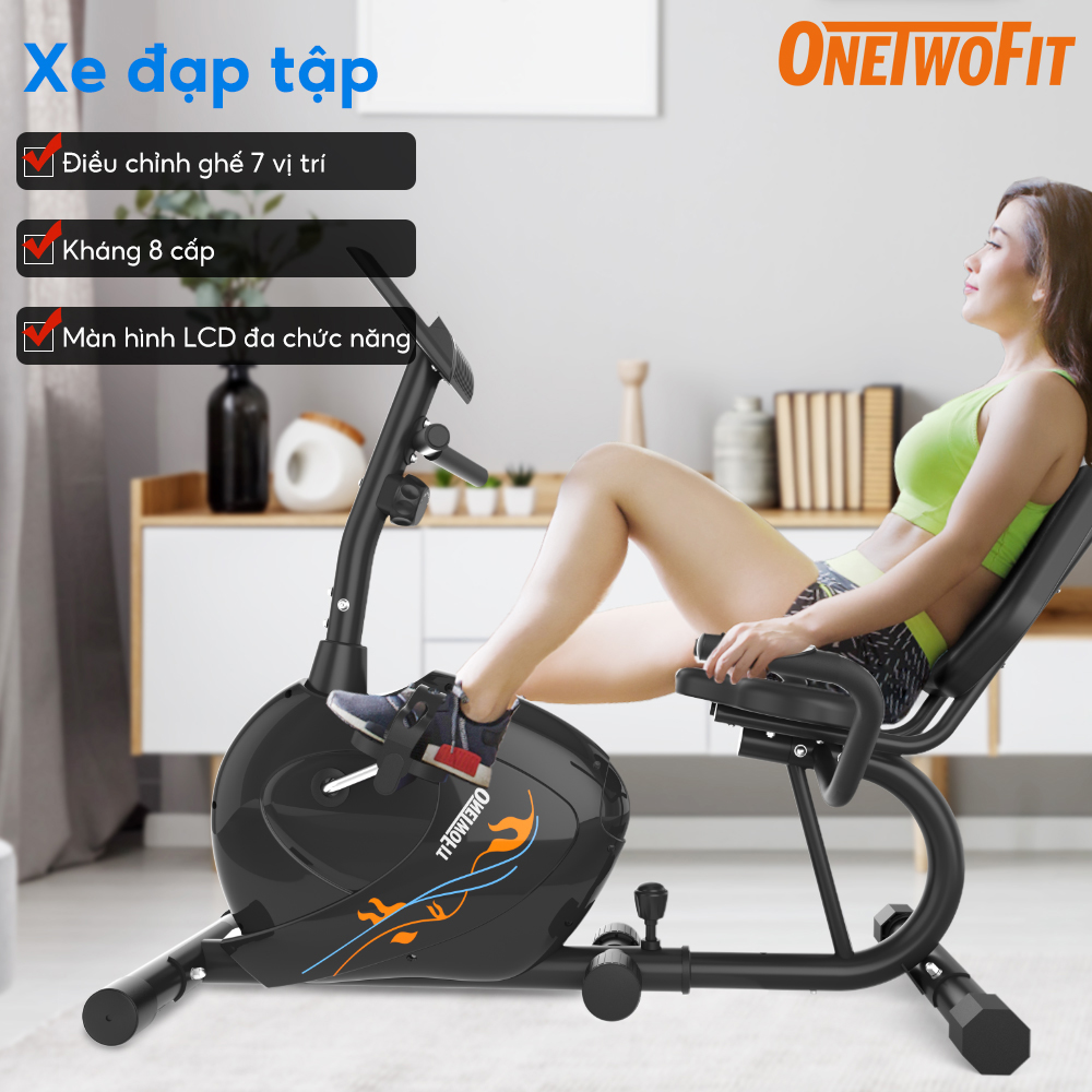 OneTwoFit Xe đạp tập gym tại nhà dụng cụ tập gym 4KG Bánh đà đạp xe tại nhà yên tĩnh tiện Đi kèm với màn hình LED OT0328