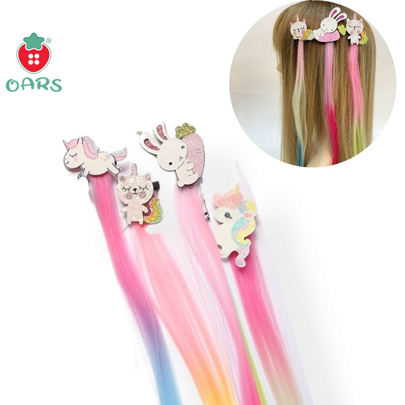 Kẹp tóc trẻ em đẹp - Tóc giả cho bé gái kiểu công chúa phối nhiều màu kèm kẹp tóc hình ngựa dễ thương