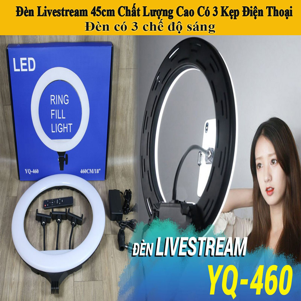 Đèn Livestream 45cm Giá Rẻ Đèn livestream 45cm YQ 460 Đèn cảm ứng 3 kẹp điện thoại có remote, Chân cao 2.1m, Đèn có 3 chế độ sáng. Đèn Led Trợ Sáng Dùng Cho Livetream, Make up, Làm Spa, Live Tiktok, Bigo, Facebook. BH 6 Tháng