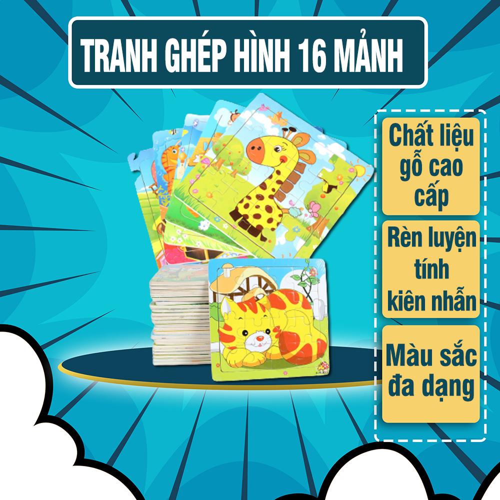 Tranh Ghép Hình 16 Mảnh - Chất liệu gỗ cao cấp an toàn cho bé - Đồ chơi cho bé rèn luyện trí nhớ và tư duy logic -  tranh ghep hinh, đồ chơi giá rẻ, do choi ghep hinh, bo xep hình, tranh xep hinh, tranh ghep hinh cho be - Luna Baby Store