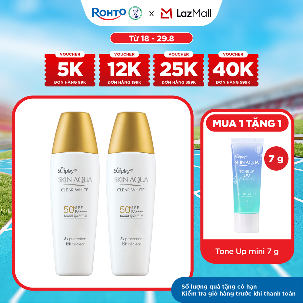 [VB] Bộ 2 Kem chống nắng Skin Aqua dưỡng trắng, kiểm dầu, dùng hàng ngày dạng sữa Sunplay Skin Aqua Clear White Eco Việt Nam SPF50, PA++++ 25g