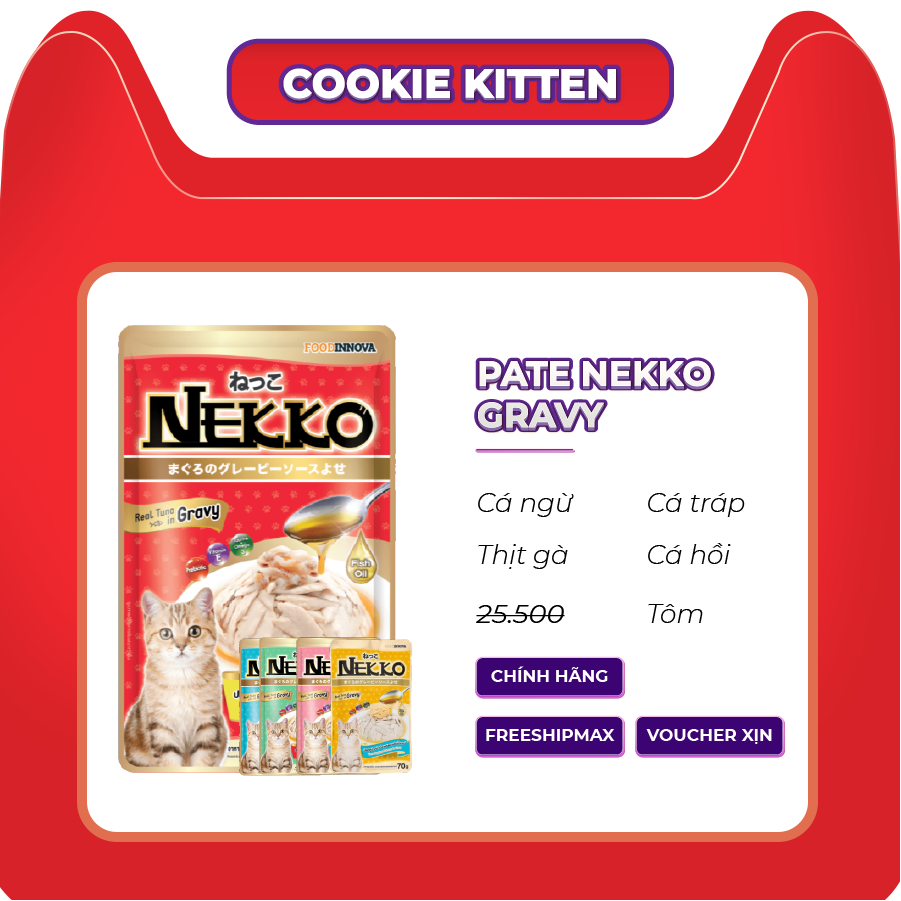 Pate Nekko Cao Cấp Dạng Gravy Sốt Cho Mèo Mọi Lứa Tuổi - Gói 70g
