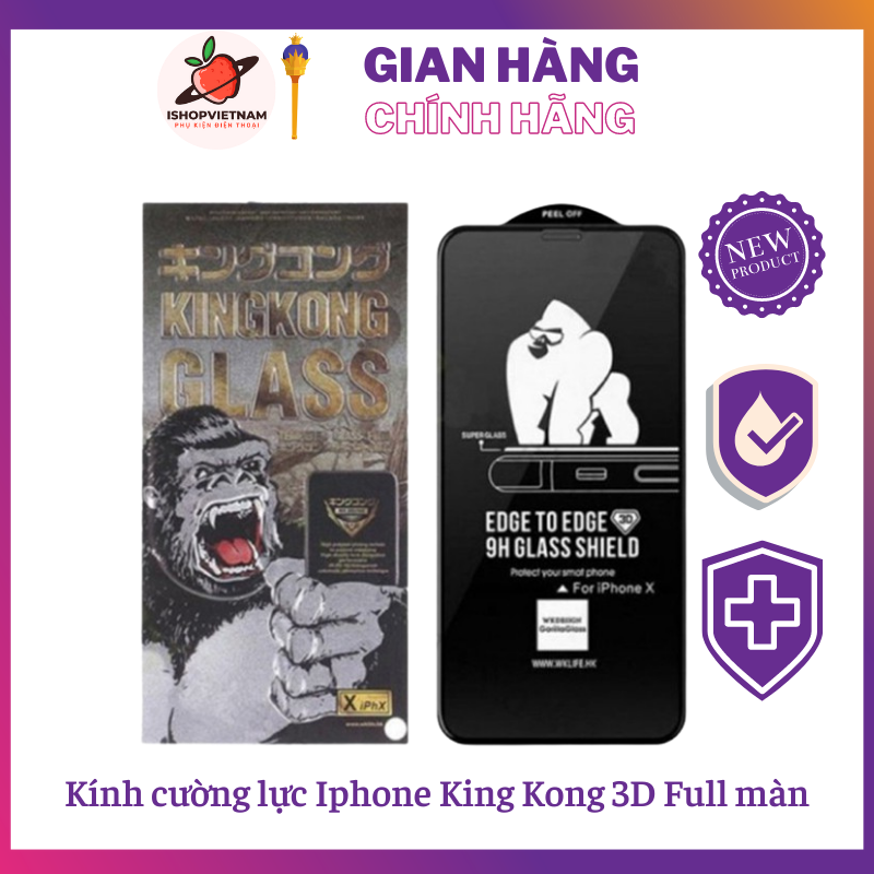 Kính cường lực King Kong 3D Full màn cho mọi dòng iPhone - Siêu bền