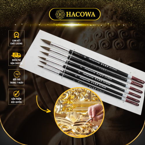 Bộ bút 6 cái lông sói cán đen/ Cán trắng chuyên vẽ keo dát vàng, vẽ nhũ, vẽ phào chỉ, đồ nội thất