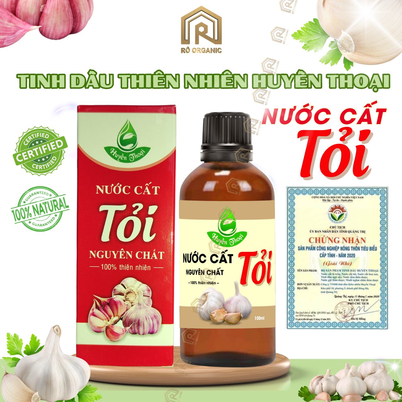 (HCM) Nước Cất Tỏi Tinh Dầu Tỏi Nguyên Chất Thiên Nhiên Huyền Thoại Giảm Cảm Cúm, Chăm Sóc Da - Rô Organic