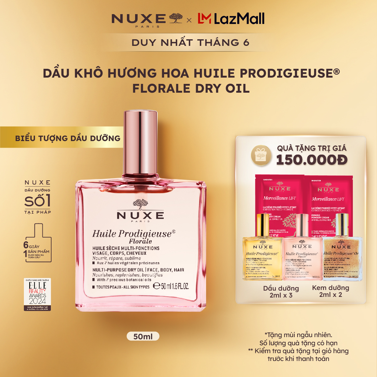 Dầu dưỡng khô đa năng Hương Hoa Nuxe Huile Prodigieuse Florale Multi-purpose Dry Oil 50ml