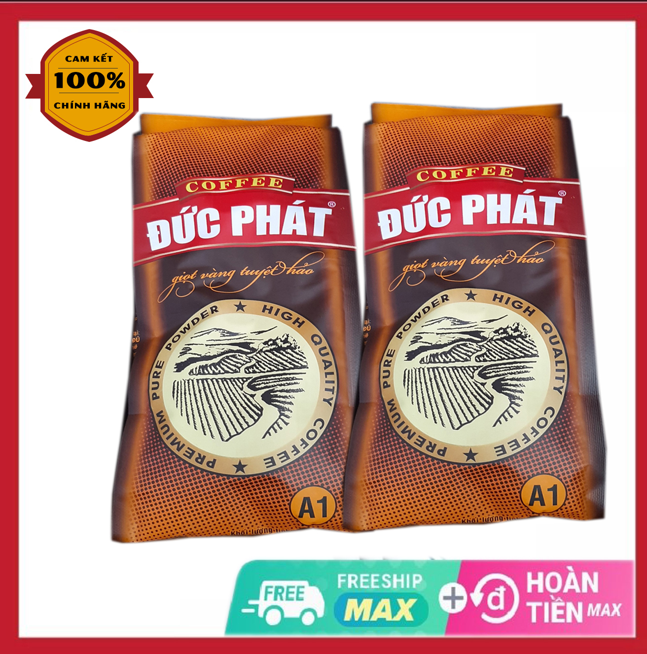 Combo 2 túi Cà phê rang xay truyền thống Đức Phát coffee Robusta túi 1 kg