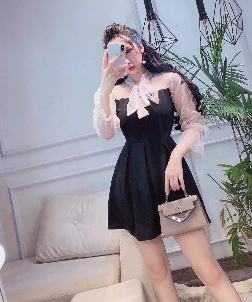 Đầm xòe tay lưới chấm bi VH171