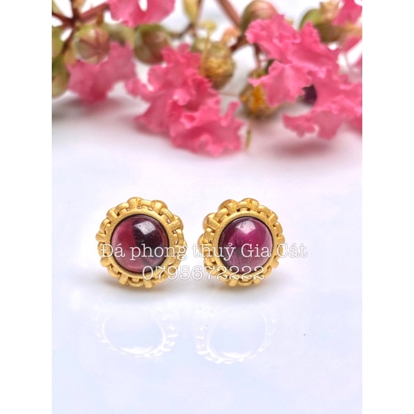 Bông tai đá granet đẹp Đá phong thuỷ Gia Cát