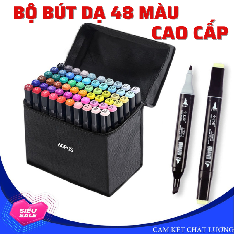 Bộ màu dạ quang 48 chi tiết - bộ bút màu dạ quang 2 đầu - bút màu touch chất lượng cao, bút màu vẽ cho bé cao cấp