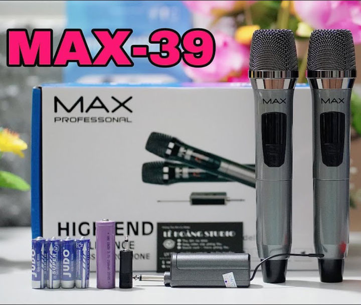 micro không dây, mic karaoke, micro karaoke, micro khong day - Mic Max 56 UHF 2 Mic Hút Âm Tốt, Chống Hú Hiệu Quả, Sạc Pin Ngay Trên Mic, Sử Dụng Pin Sạc Dung Lượng Cao, Màn Hình LCD Hiển Thị - Bảo Hành 12 Tháng - Lỗi 1 đổi 1