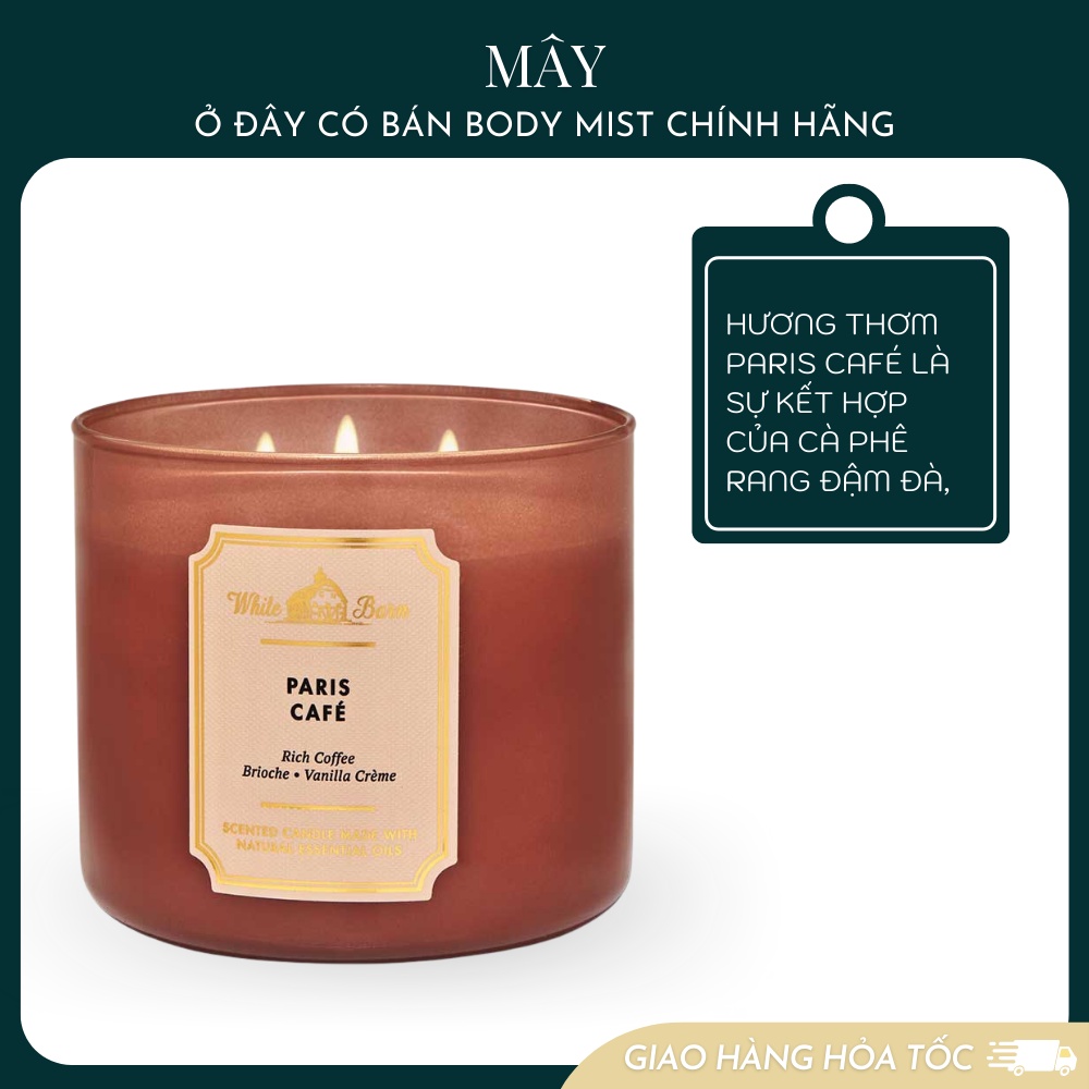 Nến thơm 3 bấc bath body works 411g mùi paris cafe mùi ấm áp, mộc mạc