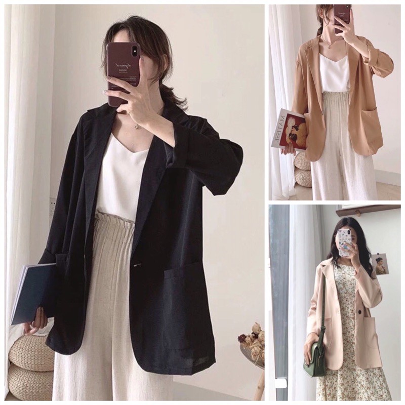 Áo blazer 1 lớp trơn kẻ dài tay chất đẹp