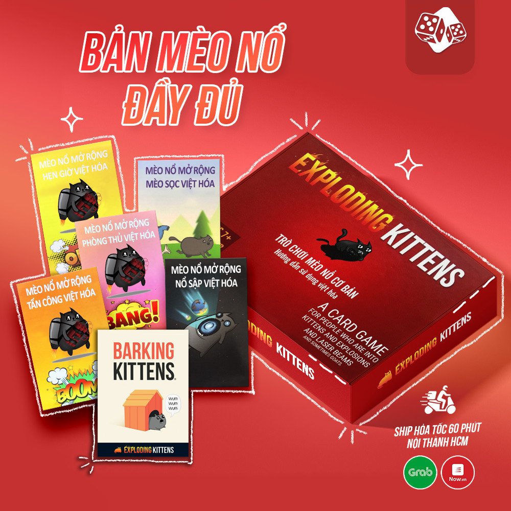 Combo mèo nổ exploding và đầy đủ 6 bản mèo nổ mở rộng top boardgame việt hóa - all in one