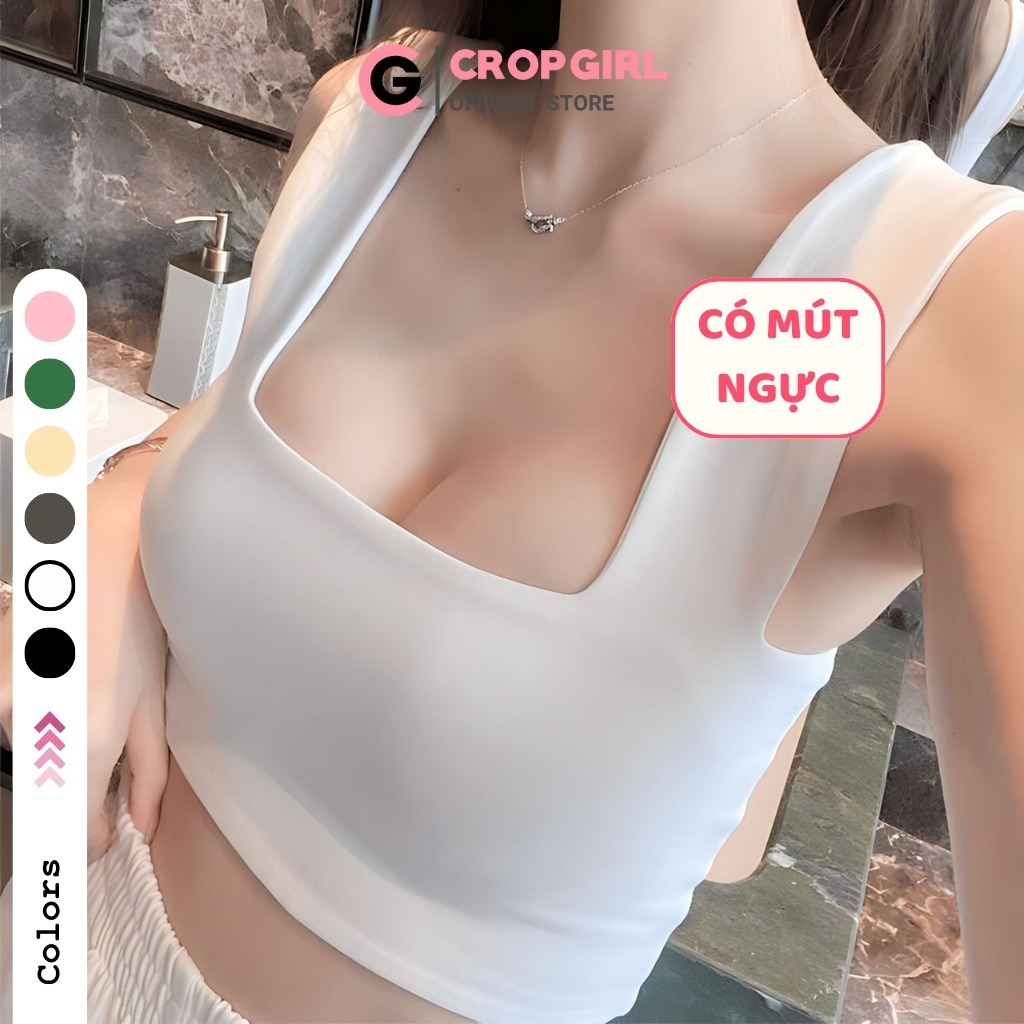 Áo 2 dây bản to nữ cổ vuông CROPGIRL Áo croptop hai dây ôm body may 2 lớp vải cotton dày dặn co giản tốt 2D5