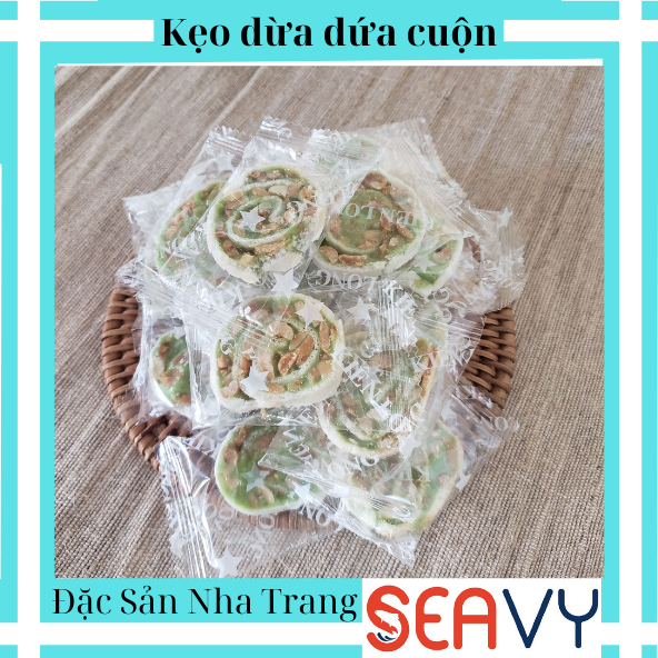 🍬🍹 Kẹo dừa lá dứa cuộn mềm dẻo thơm ngon, hộp 200 gram 🍬🍹