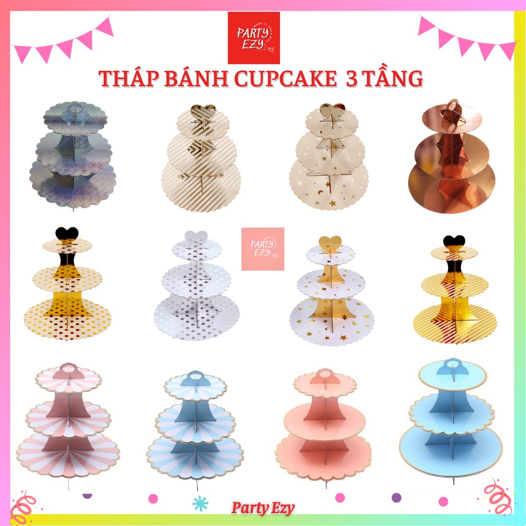 Kệ tháp bánh 3 tầng xinh xắn - tháp bánh cupcake, phụ kiện trang trí tiệc