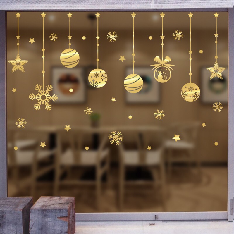 [HCM]Decal trang trí tường Noel - Rèm trái châu tròn ánh vàng đồng cao cấp