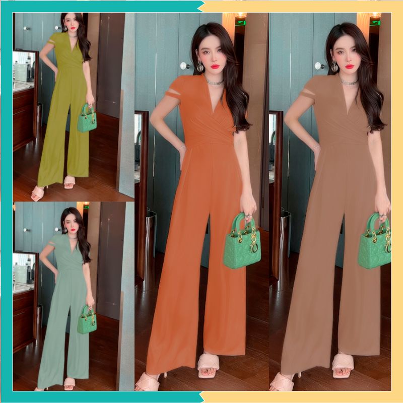 Jumpsuit dáng dài jum dài ống suông đắp chéo bụng xinh xắn TJ1216