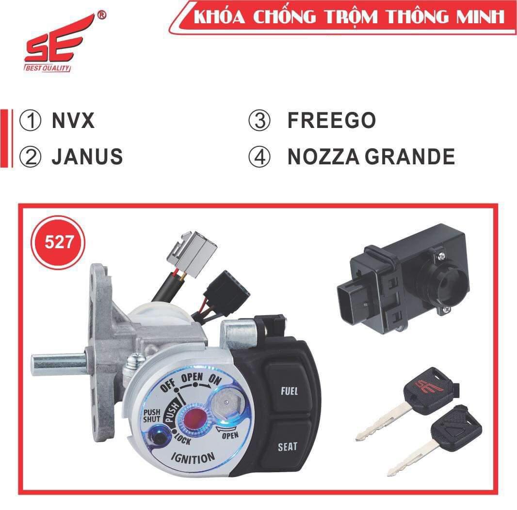 Ổ khóa chống trộm NOZZA GRANDE, NVX, JANUS dòng 2 cạnh mặt đèn led, chống trộm siêu cấp, chống dắt xe, tìm xe trong bán kính 50m