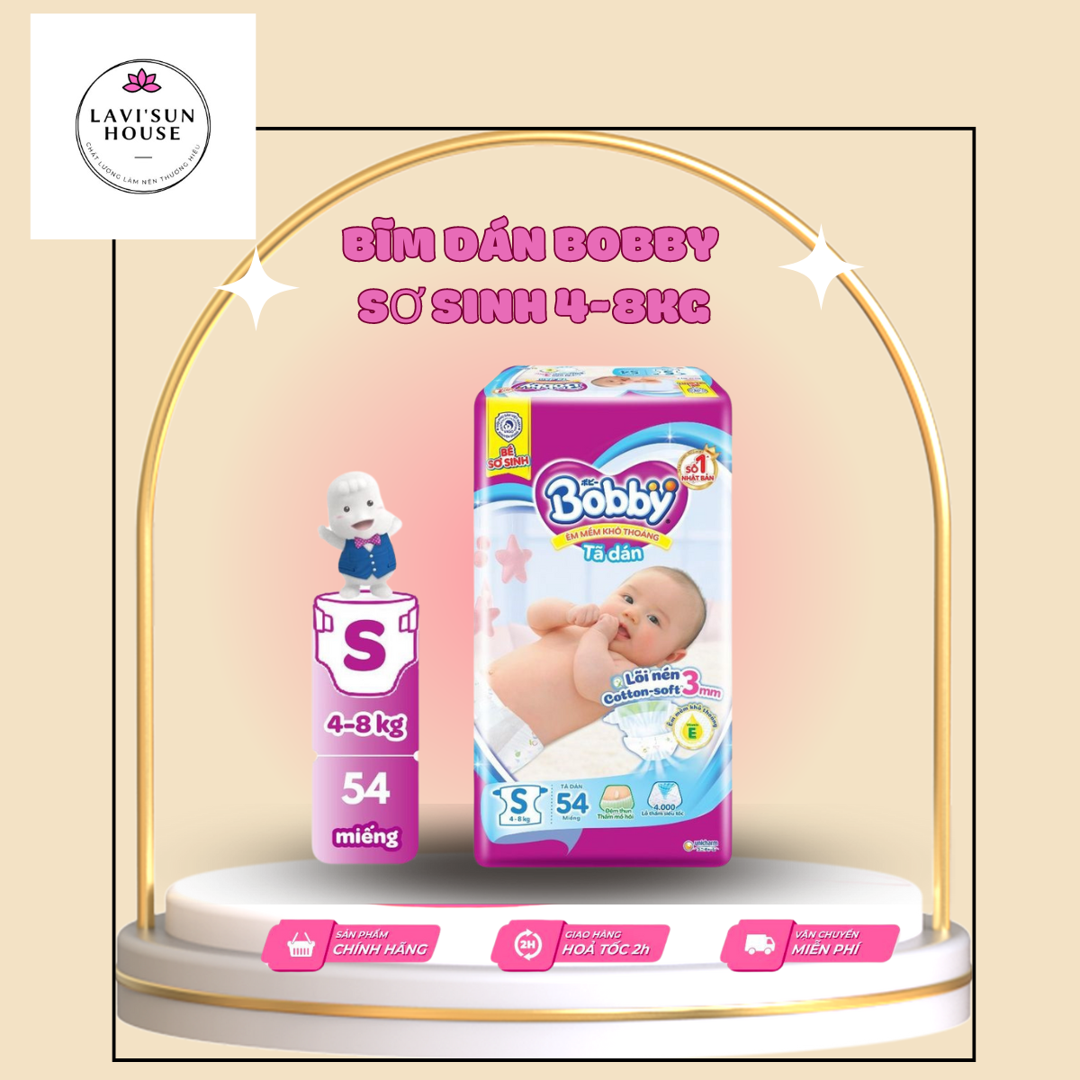 Tã bĩm dán Bobby S 54 miếng cho bé 4-8kg,dán Bobby siêu thấm mẫu mới
