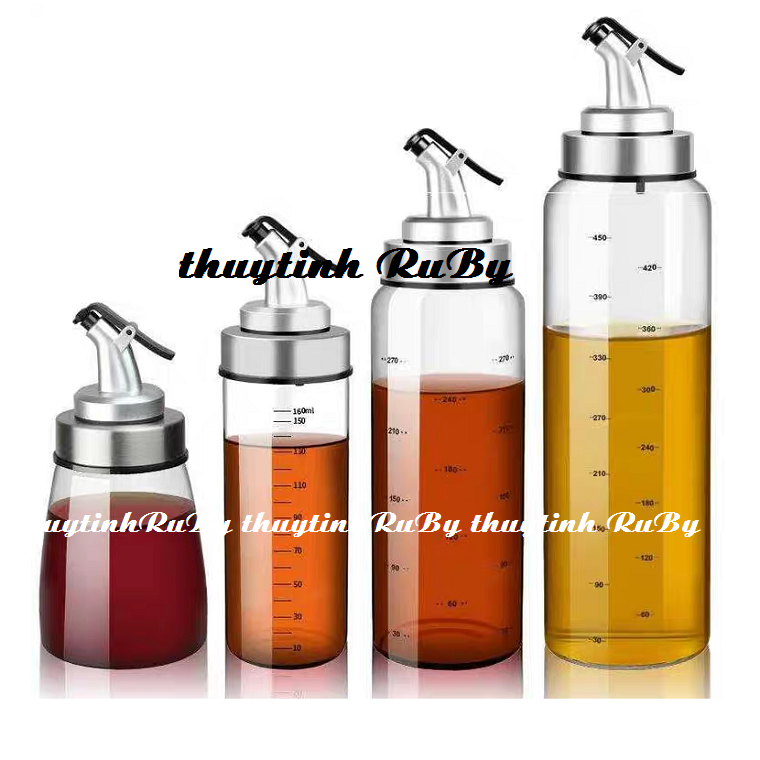 Combo 4 chai thủy tinh đựng thực phẩm có vạch chia, chai chiết rót dầu tiện lợi, hu chai dung gia vị, bình chiết chất lỏng