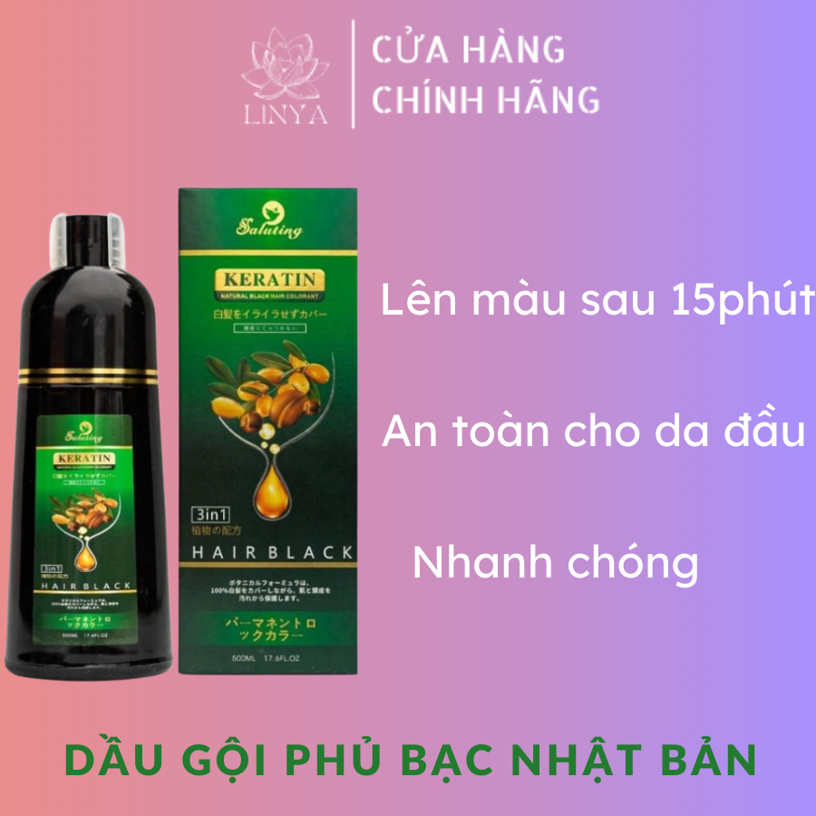 Dầu gội phủ bạc nâu đen keratin, dầu gội phủ bạc keratin cao cấp 500ml