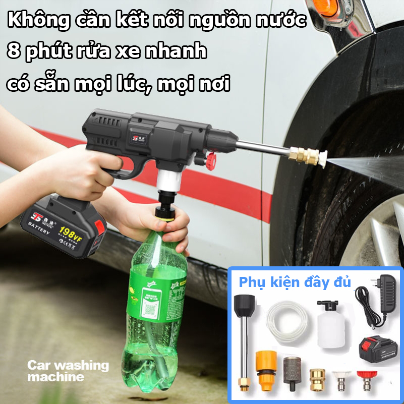 Máy rửa xe áp lực cao chạy pin,máy rửa xe mini,máy rửa xe bằng pin,máy rửa xe chạy pin-3 chế độ phun rửa,chuyên sử dụng vệ sinh ô tô, xe máy, vật dụng gia đình,Bảo hành 3 tháng