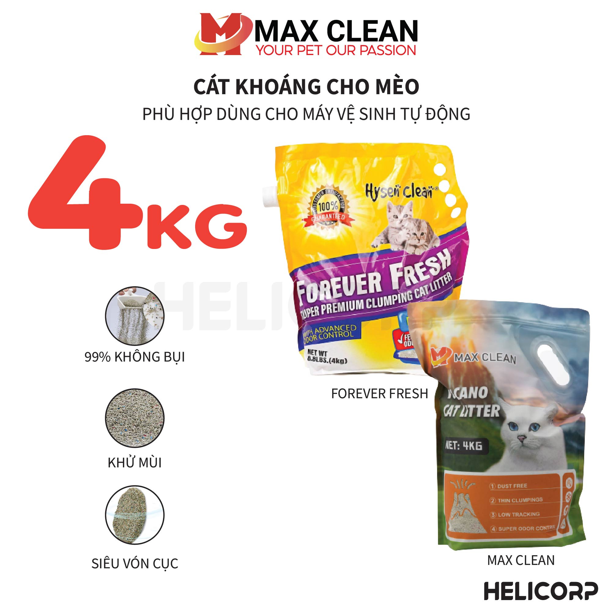 Cát mèo max clean cát khoáng, cát vệ sinh cho mèo max clean - helicorp