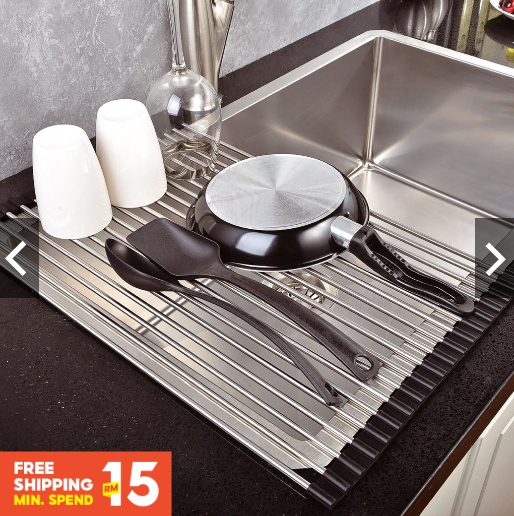 Kệ chén xếp gọn để bồn rửa chén - Giá cuộn làm khô bằng thép không gỉ có thể gập lại trên giá đỡ bồn rửa Ngăn nước nhà bếp