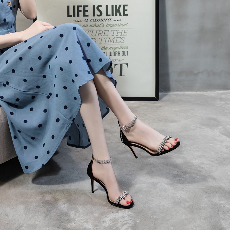 Giày sandal cao gót quai đính đá gót nhọn cao CG-0620