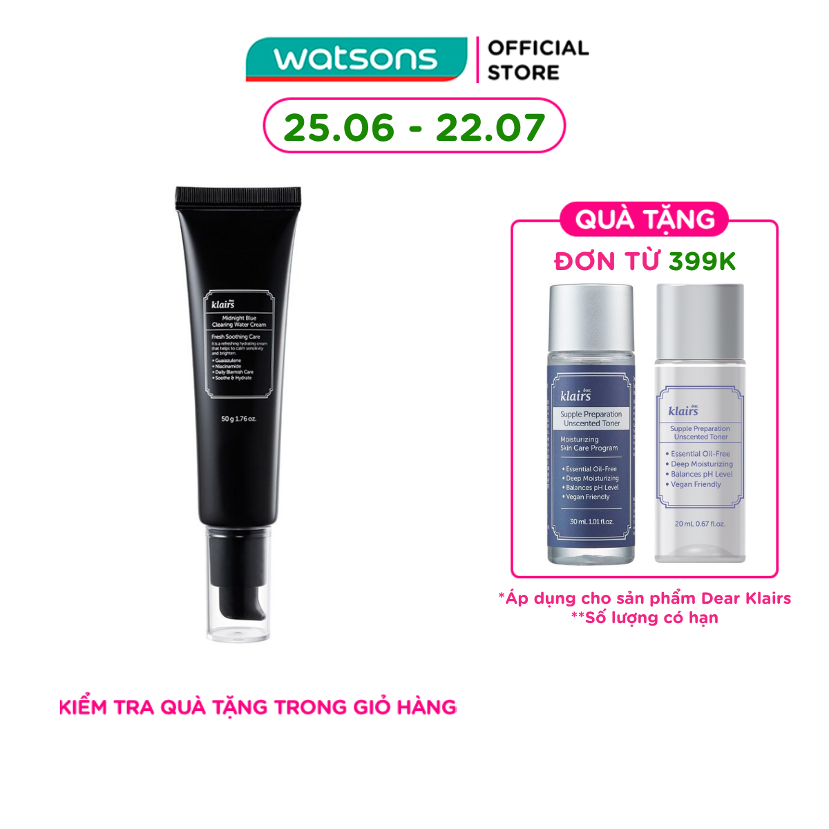 Kem Dưỡng Dear Klairs Midnight Blue Clearing Water Cream 50g