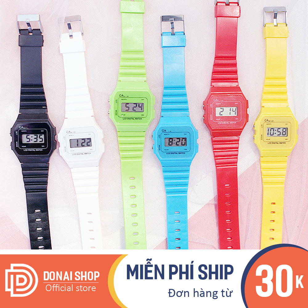 Đồng hồ thể thao nam nữ điện tử mặt vuông giá rẻ chống nước dây nhựa nhiều màu dùng đi học hoặc đi chơi, đồng hồ cặp đôi S192 .DONAI