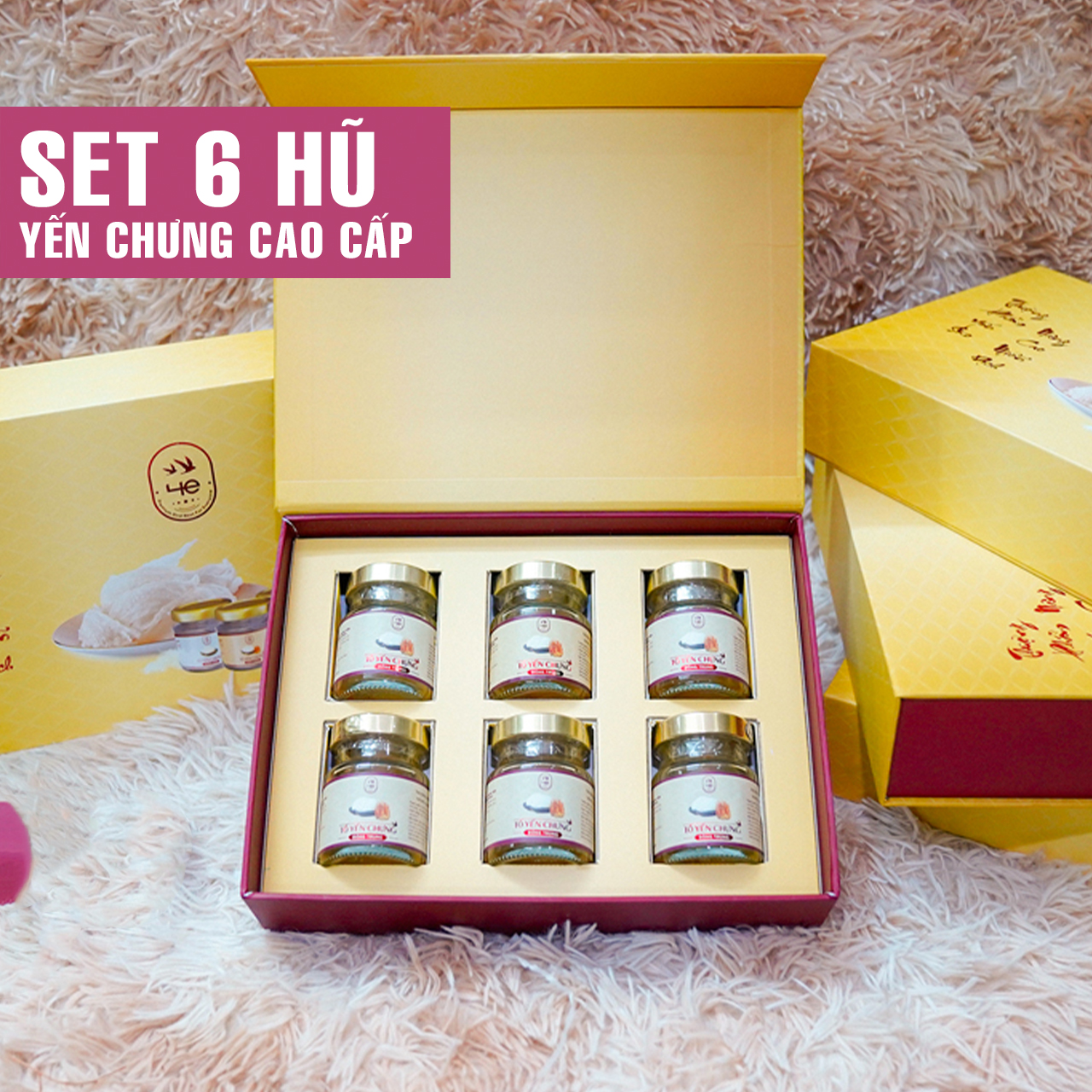 Set 6 hũ Yến Sào ĐÔNG TRÙNG Cao Cấp 4e Chưng Sẵn Thơm Ngon