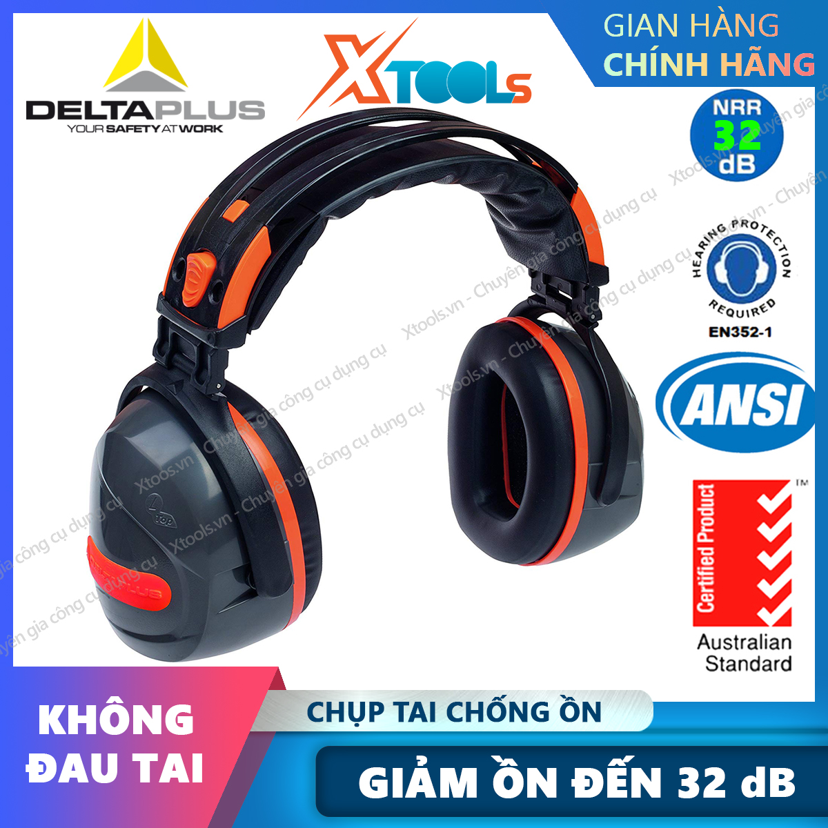 Chụp tai chống ồn Deltaplus Yas MarinaChụp tai chống ồn thiết kế thông minh gấp gọn điều chỉnh được độ caoXTOOLs