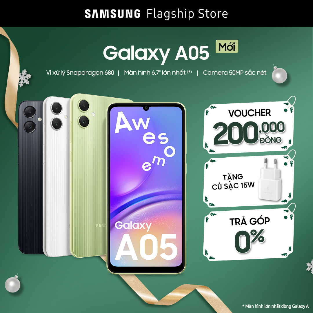 [VOUCHER 250K + tặng CỦ SẠC 15W giao cùng hàng] Điện thoại Samsung Galaxy A05 4GB/128GB