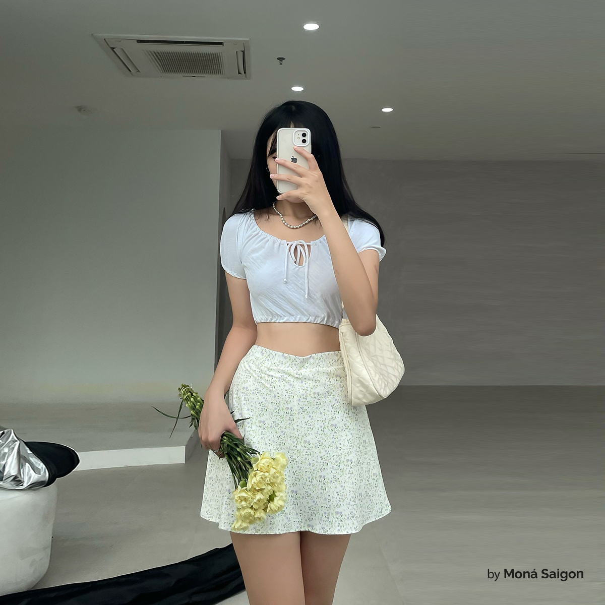 Áo croptop đũi moná - cloud