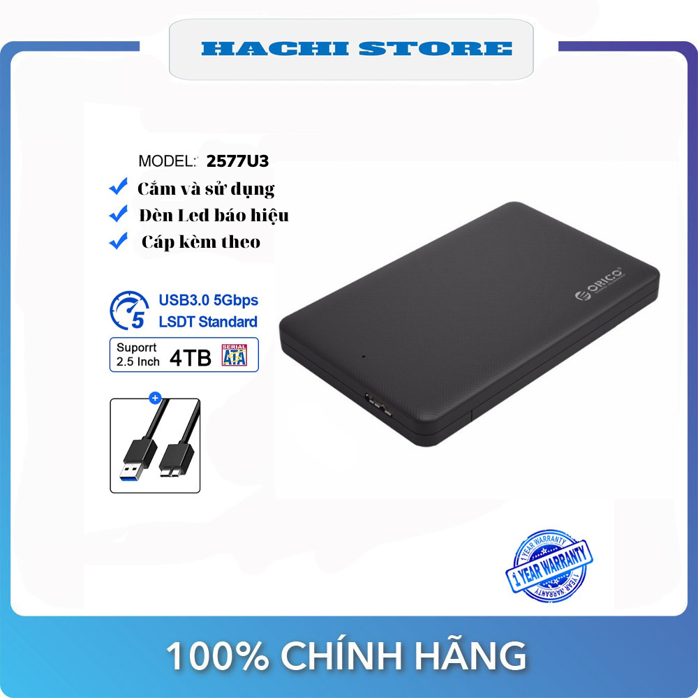 Box ổ cứng Orico 2577U3 dùng cho SSD/HDD 2.5" ra cổng USB 3.0 sẵn cáp kèm theo - Hàng chính hãng