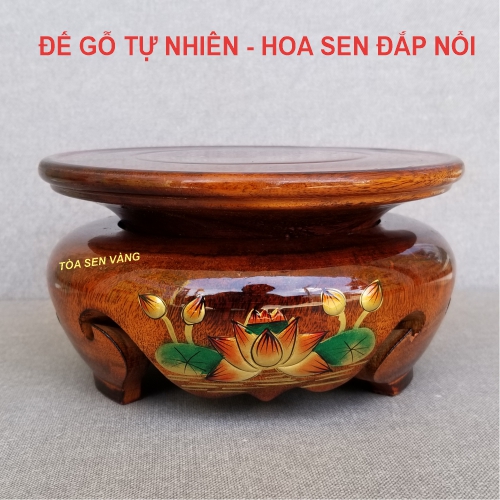 Đế gỗ thờ - Đôn gỗ tròn kê tượng, hoa sen đắp nổi có nhiều kích thước