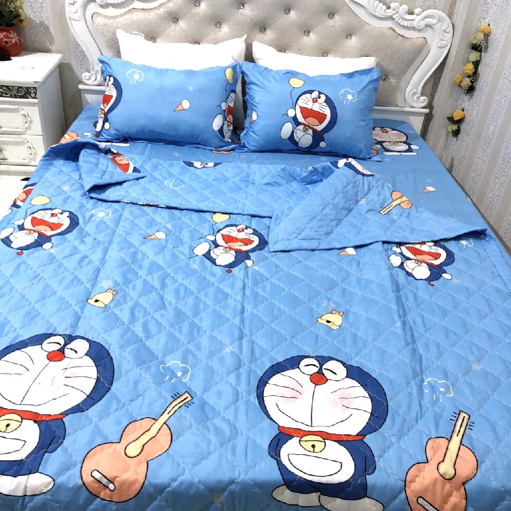 (Siêu giảm giá) Bộ 5 món chăn ga gối hè thu Cotton poly mẫu Doraemon Đàn giá rẻ | Set mền trần bông, drap giường, vỏ gối cotton poly đẹp đủ size M6/M8/2M/1M2
